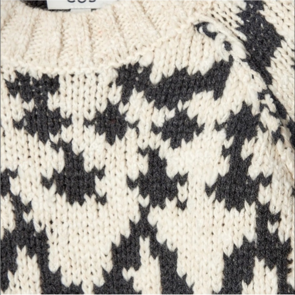 COS Fair Isle Chunky Crewneck Wool Sweater Cream Dark Grey Size XS - Picture 11 of 14